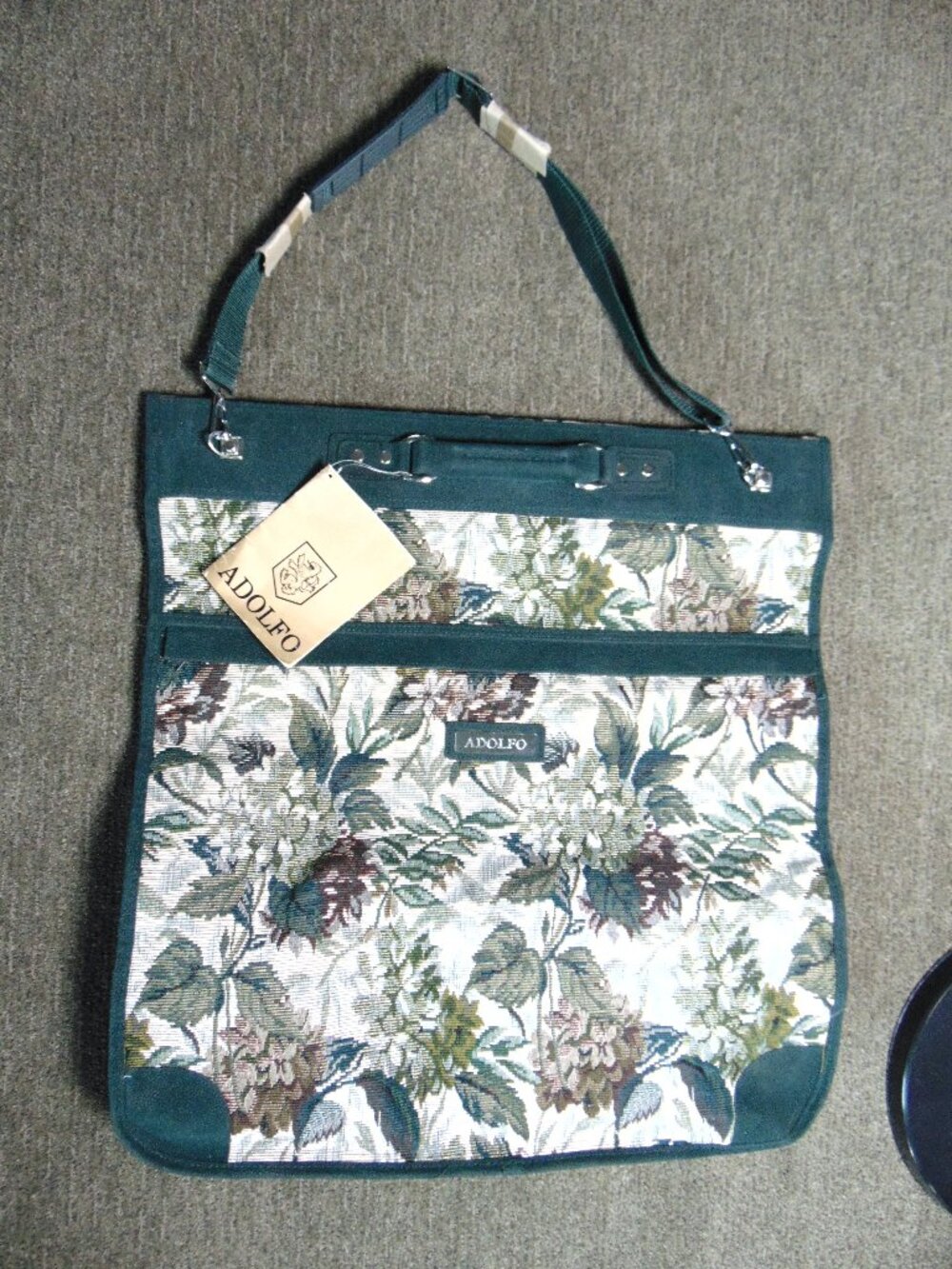 Vintage Adolfo Floral Tapestry 43" Garment Bag Style 8675 Green Travel